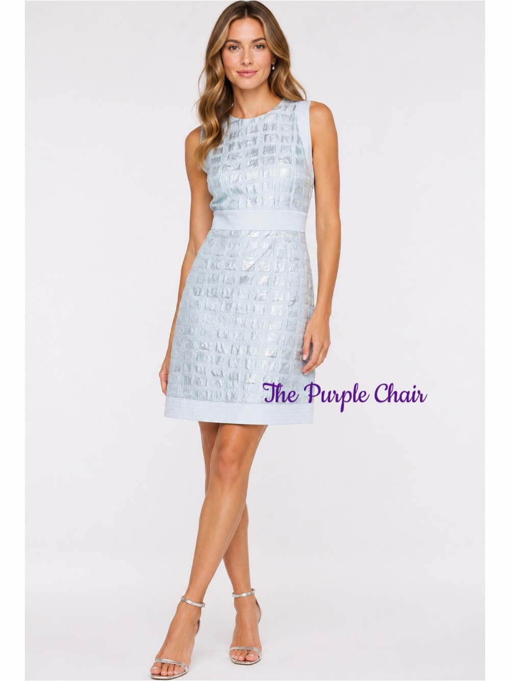 GENNY Blue Metallic Embossed Padded Sleeveless Mini Dress 10